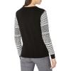 Cable Stitch Women’s Contrast-Sleeve Cotton Sweater – Crewneck Long Sleeve Knitted Pullover Top(Jacquard Black)