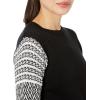 Cable Stitch Women’s Contrast-Sleeve Cotton Sweater – Crewneck Long Sleeve Knitted Pullover Top(Jacquard Black)