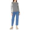 Cable Stitch Women’s Contrast-Sleeve Cotton Sweater – Crewneck Long Sleeve Knitted Pullover Top(Jacquard Grey)