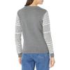 Cable Stitch Women’s Contrast-Sleeve Cotton Sweater – Crewneck Long Sleeve Knitted Pullover Top(Jacquard Grey)