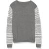 Cable Stitch Women’s Contrast-Sleeve Cotton Sweater – Crewneck Long Sleeve Knitted Pullover Top(Jacquard Grey)