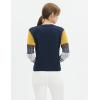 Cable Stitch Women’s Contrast-Sleeve Cotton Sweater – Crewneck Long Sleeve Knitted Pullover Top(Navy)