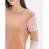 Cable Stitch Women’s Contrast-Sleeve Cotton Sweater – Crewneck Long Sleeve Knitted Pullover Top(Nutmeg)