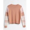 Cable Stitch Women’s Contrast-Sleeve Cotton Sweater – Crewneck Long Sleeve Knitted Pullover Top(Nutmeg)
