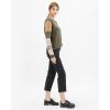 Cable Stitch Women’s Contrast-Sleeve Cotton Sweater – Crewneck Long Sleeve Knitted Pullover Top(Olive)