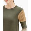 Cable Stitch Women’s Contrast-Sleeve Cotton Sweater – Crewneck Long Sleeve Knitted Pullover Top(Olive)