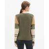 Cable Stitch Women’s Contrast-Sleeve Cotton Sweater – Crewneck Long Sleeve Knitted Pullover Top(Olive)
