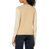 Cable Stitch Women’s Contrast-Sleeve Cotton Sweater – Crewneck Long Sleeve Knitted Pullover Top(Wave Camel)