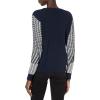 Cable Stitch Women’s Contrast-Sleeve Cotton Sweater – Crewneck Long Sleeve Knitted Pullover Top(Wave Navy)