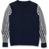 Cable Stitch Women’s Contrast-Sleeve Cotton Sweater – Crewneck Long Sleeve Knitted Pullover Top(Wave Navy)