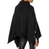 Cable Stitch Women’s Cozy Cowl Neck Poncho – 3/4 Sleeve Oversized Turtleneck Sweater Pullover Cape Top(Black)