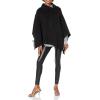 Cable Stitch Women’s Cozy Cowl Neck Poncho – 3/4 Sleeve Oversized Turtleneck Sweater Pullover Cape Top(Black)