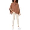 Cable Stitch Women’s Cozy Cowl Neck Poncho – 3/4 Sleeve Oversized Turtleneck Sweater Pullover Cape Top(Caramel)