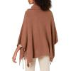 Cable Stitch Women’s Cozy Cowl Neck Poncho – 3/4 Sleeve Oversized Turtleneck Sweater Pullover Cape Top(Caramel)