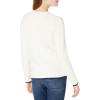 Cable Stitch Women’s Cozy Crewneck Sweater – Contrast Tipping Long Sleeve Pullover Knit Top(Ivory)