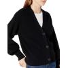 Cable Stitch Women’s Cropped Textured Cardigan – Button Front V-Neck Shaker Fisherman Stitch Balloon Sleeve Oversized Sweater(Black)