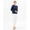 Cable Stitch Women’s Dotted Stripe Sweater – Crewneck Long Sleeve Knitted Pullover Top(Multi-navy)