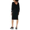 Cable Stitch Women’s Double V-Neck Midi Dress – 3/4 Sleeve Knitted Fall Winter Sweater Dress with Side Slits(Black)
