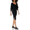 Cable Stitch Women’s Double V-Neck Midi Dress – 3/4 Sleeve Knitted Fall Winter Sweater Dress with Side Slits(Black)
