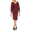 Cable Stitch Women’s Double V-Neck Midi Dress – 3/4 Sleeve Knitted Fall Winter Sweater Dress with Side Slits(Wine)