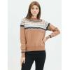 Cable Stitch Women’s Fair Isle Sweater – Classic Vintage Jacquard Long Sleeve Crewneck Pullover Top(Bark)