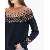 Cable Stitch Women’s Fair Isle Sweater – Classic Vintage Jacquard Long Sleeve Crewneck Pullover Top(Midnight)