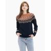 Cable Stitch Women’s Fair Isle Sweater – Classic Vintage Jacquard Long Sleeve Crewneck Pullover Top(Midnight)
