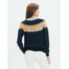 Cable Stitch Women’s Fair Isle Sweater – Classic Vintage Jacquard Long Sleeve Crewneck Pullover Top(Navy)