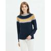 Cable Stitch Women’s Fair Isle Sweater – Classic Vintage Jacquard Long Sleeve Crewneck Pullover Top(Navy)