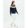 Cable Stitch Women’s Fair Isle Sweater – Classic Vintage Jacquard Long Sleeve Crewneck Pullover Top(Navy)