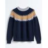 Cable Stitch Women’s Fair Isle Sweater – Classic Vintage Jacquard Long Sleeve Crewneck Pullover Top(Navy)