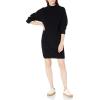 Cable Stitch Women’s Fisherman Stitch Sweater Dress – Mock Neck Long Sleeve Drop Shoulder Oversized Rib Knit Tunic Dress(Black)