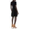 Cable Stitch Women’s Fit-and-Flare Knit Dress – Crewneck Short Sleeve Midi Sweater Dress(Black)