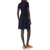Cable Stitch Women’s Fit-and-Flare Knit Dress – Crewneck Short Sleeve Midi Sweater Dress(Navy)