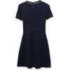 Cable Stitch Women’s Fit-and-Flare Knit Dress – Crewneck Short Sleeve Midi Sweater Dress(Navy)