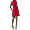Cable Stitch Women’s Fit-and-Flare Knit Dress – Crewneck Short Sleeve Midi Sweater Dress(Red)