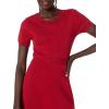Cable Stitch Women’s Fit-and-Flare Knit Dress – Crewneck Short Sleeve Midi Sweater Dress(Red)