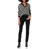 Cable Stitch Women’s Geometric Jacquard Pattern Sweater – V-Neck Long Sleeve Novelty Pullover Top(Black/Grey)