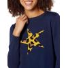 Cable Stitch Women’s Graphic Front Crewneck Sweater – Striped Heart Leopard Star Intarsia Print Long Sleeve Pullover Knit Top(Star-navy)