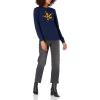 Cable Stitch Women’s Graphic Front Crewneck Sweater – Striped Heart Leopard Star Intarsia Print Long Sleeve Pullover Knit Top(Star-navy)