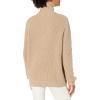 Cable Stitch Women’s Half Zip Cotton Pullover Sweater – Solid V-Neck Collar Loose Rib-Knit Long Sleeve Top(Camel)
