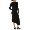 Cable Stitch Women’s Handkerchief Hem Ribbed Dress – Crewneck Long Sleeve Bodycon Fitted Midi Sweater Dress(Black)