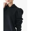 Cable Stitch Women’s Hooded Puff Shoulder Sweatshirt(Black)