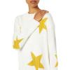 Cable Stitch Women’s Intarsia Sweater – Star, Lightning Bolt, Heart Graphics Long Sleeve Crewneck Pullover Top(Off-white/Marigold Star)