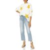 Cable Stitch Women’s Intarsia Sweater – Star, Lightning Bolt, Heart Graphics Long Sleeve Crewneck Pullover Top(Off-white/Marigold Star)