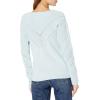 Cable Stitch Women’s Long Sleeve Chevron Cable Sweater – Crewneck Drop Shoulder Pointelle Cotton Solid Pullover Top(Powder Blue)