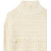 Cable Stitch Women’s Mixed Stitch Turtleneck Sweater – Mock Neck Fringe Raglan Long Sleeve Pullover Solid Color Top(Ivory)