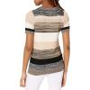 Cable Stitch Women’s Mixed Stripe Short Sleeve Sweater Top – Crewneck Blouse Sleeve Colorblock Cotton Pullover(Multi-cream)