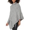 Cable Stitch Women’s Mock Neck Cable Poncho – Solid Color Oversized Sweater Knit Cape Cover-up Top(Heather Grey)