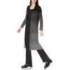 Cable Stitch Women’s Ombre Ribbed Long Cardigan - Striped Color Blocked Open Front Long Sleeve Knit Sweater Coat(Black/Grey)